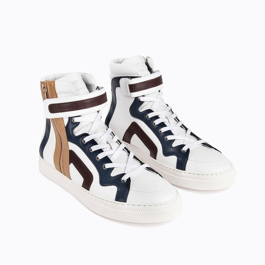 Pierre Hardy 112 High-Top Sneakers White/Navy/Burgundy/Capuccino Sneakers